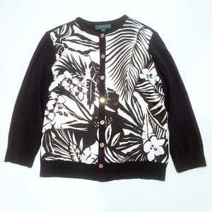 Ralph Lauren Silk and Cashmere 3/4 Sleeve Black and White Cardigan EUC